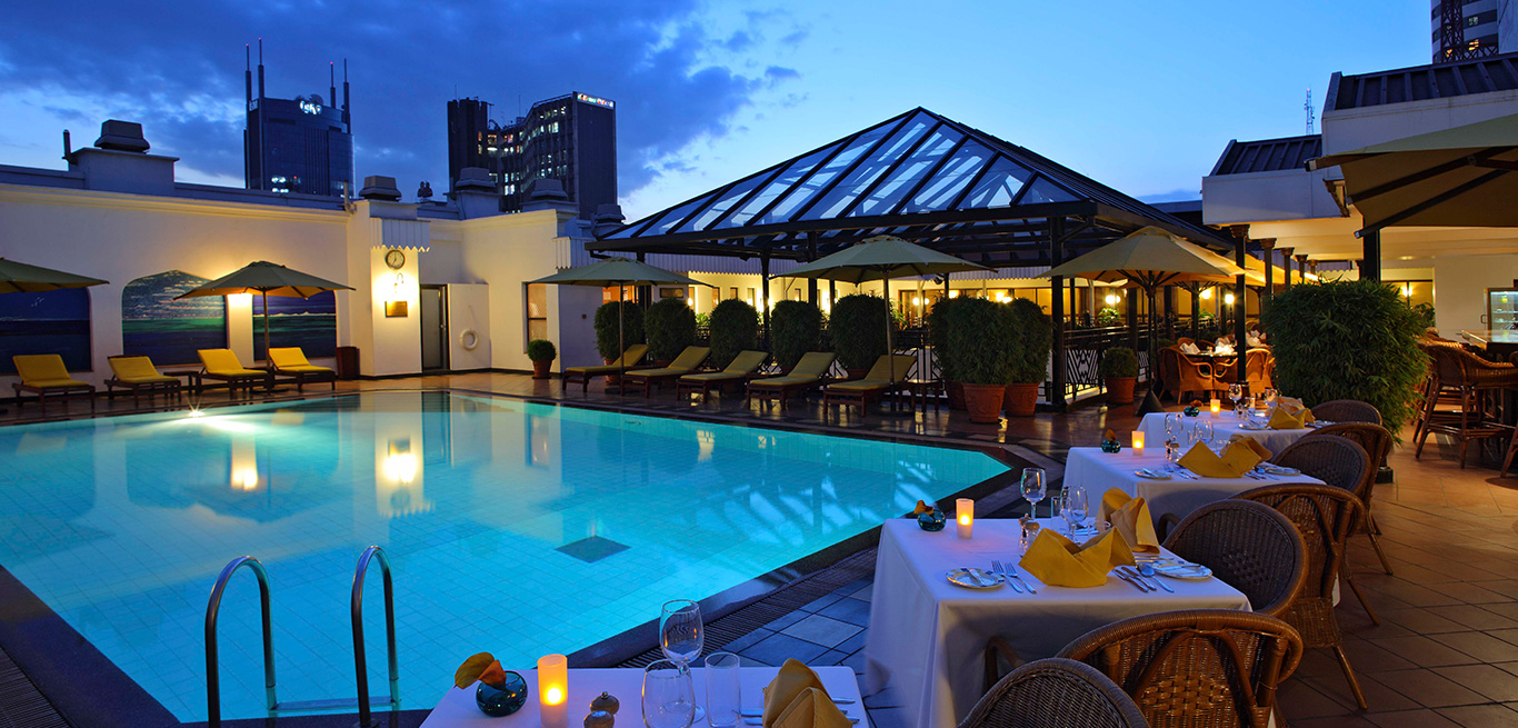 Rooftop pool and dining deck at the Sarova Stanley Hotel