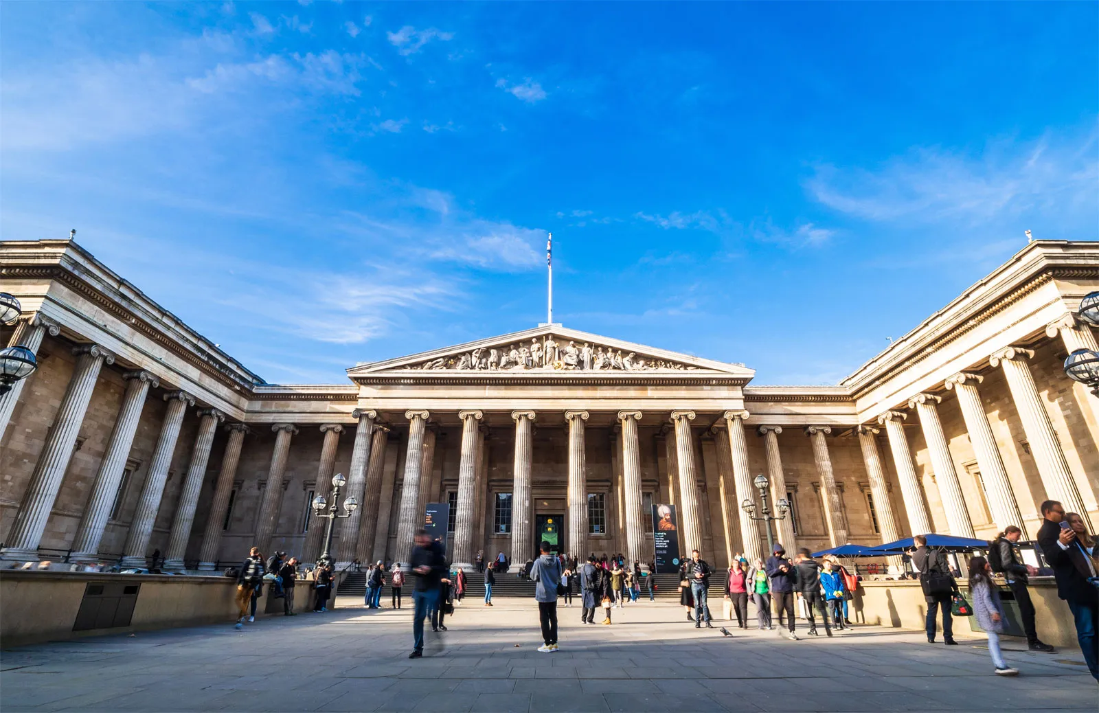 The colonnaded entrance of the British Museum
