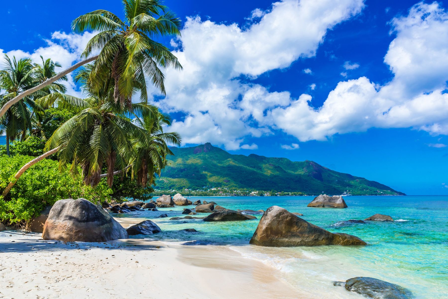 Beau Vallon beach on Mahé at sunset